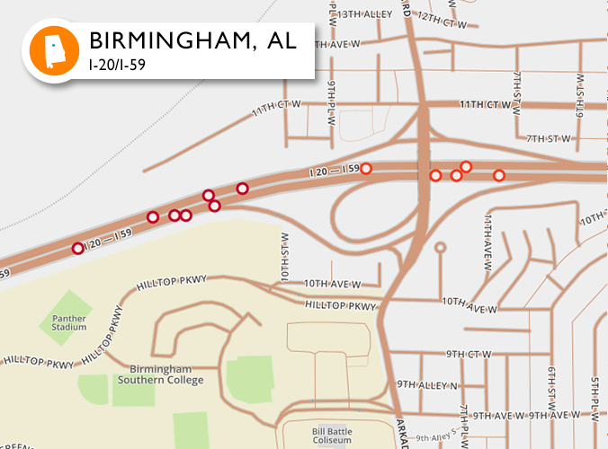 Accidents on one of the worst roads in Birmingham, AL
